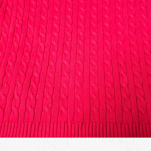 Y2K Tommy Hilfiger Hot Pink V Neck Heavy Cable Knit Pullover Sweater Size Large - Picture 7 of 9